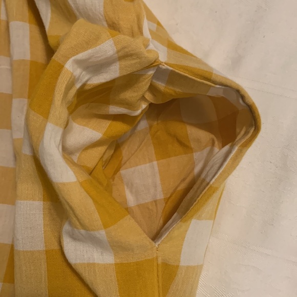 SRISHI Mustard and White Gingham Floral Short Sleeve Cottage Core Maxi Dress - Picture 5 of 16